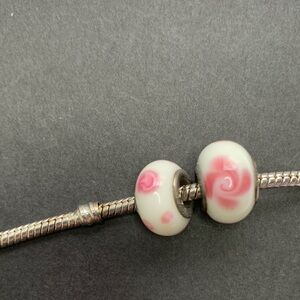 Handcrafted Pink Rose Glass Bead Charm for Bracelet